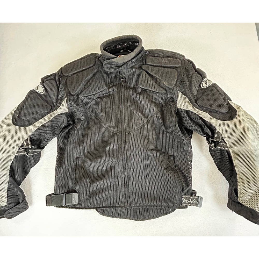 Fieldsheer Mens Black Mesh Armored Motorcycle Jacket Silver Accents Size XL